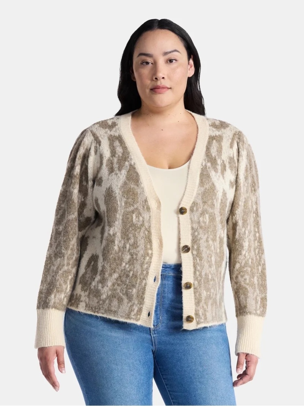 🎉NWT🎉 Cream and Taupe Leopard-Print Button Cardigan Sweater